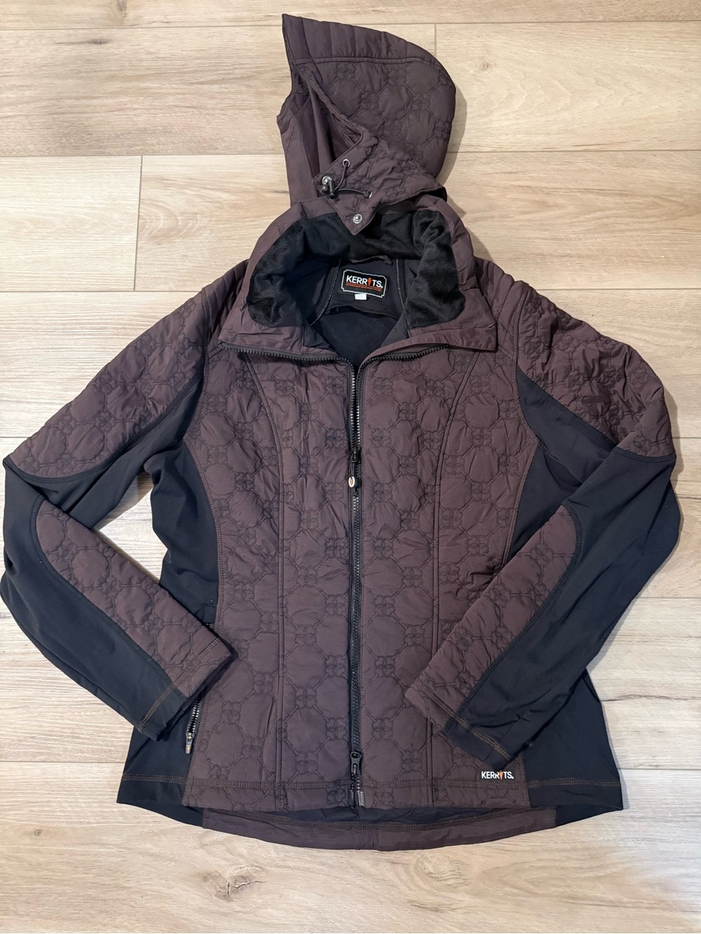 Kerrits Quilted Hooded Riding Jacket Brown Equestrian Softshell Large